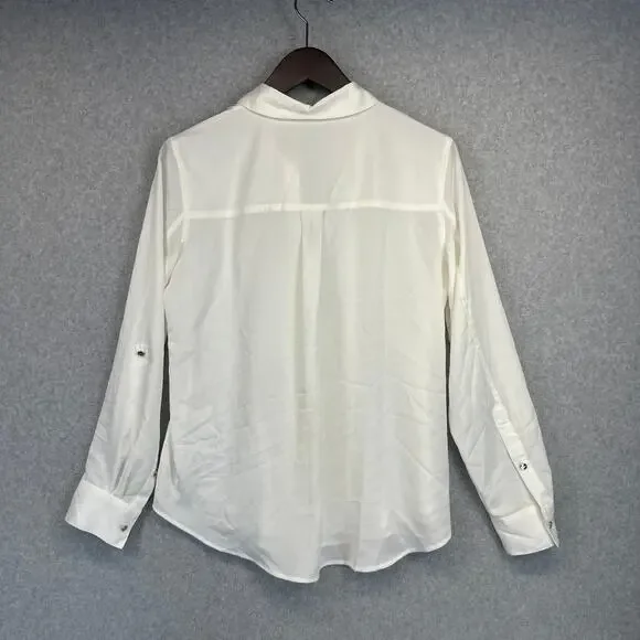 DKNY Foundation Shirt Womens Small Ivory 100% Polyester Button Down Long Sleeve - Picture 2 of 13